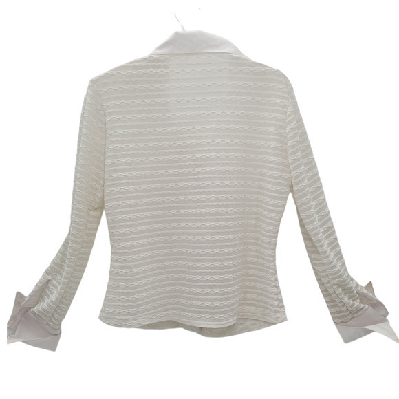 Vintage Jaipur White Sheer Striped Long Sleeve V-Neck Stretchy Button Up‎ Blouse - Picture 4 of 12